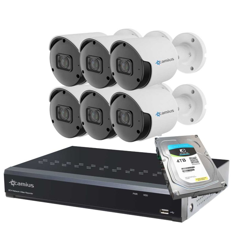 6 5MP Outdoor Business & Home Security Cameras with 8CH NVR, 4TB HDD - 8P6B5R4T