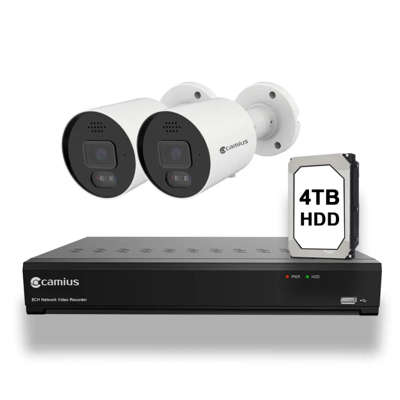 Camius 4K Spotlight Security System with 2 Way Audio, Lights, Siren - 2 Cameras, NVR, 4TB