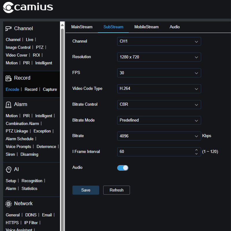 Camius IPVAULT1128PR web audio enabled Substream 47kb