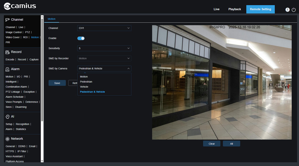 4K poe dome security camera system IRIS8PRO 8 channel nvr Motion
