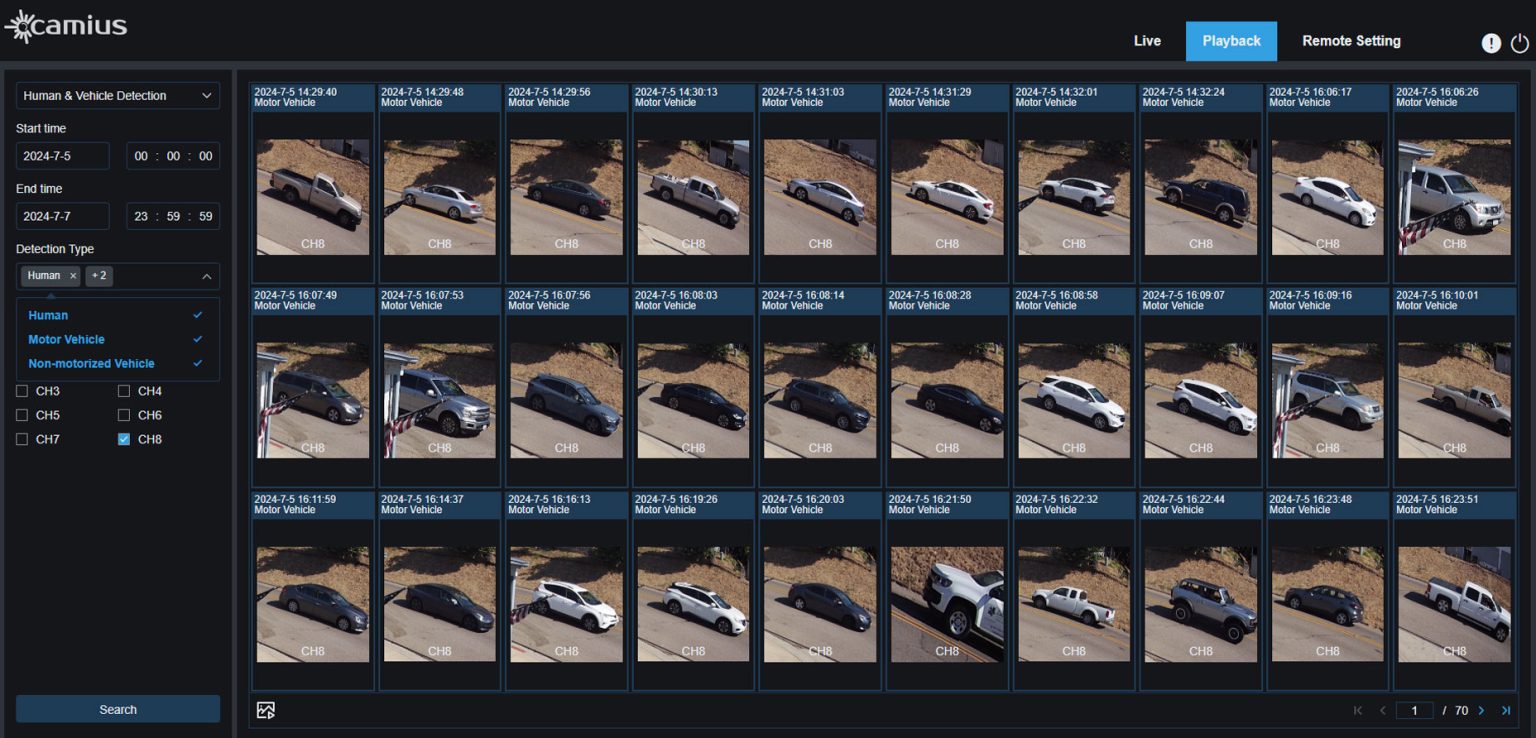 IPVAULT1128PR playback Human and vehicle detection AI web
