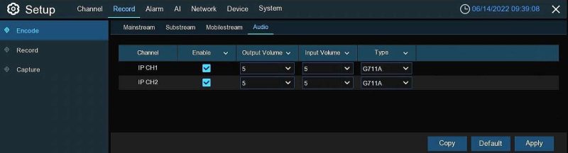 The newest 4K DVR from Camius can record audio. If you want to use this feature with analog cameras, install Camius' latest 4K analog camera [FB4KAOC], which has a built-in microphone, and select 'Coaxial Audio' as the 'General - Audio Input Type' option.