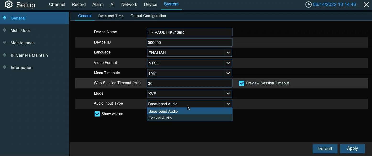 TRIVAULT4K2168R audio input type