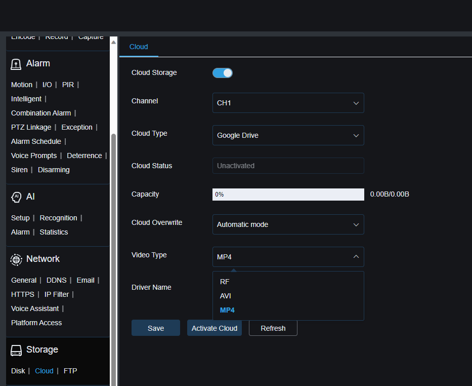 Camius NVR recording to Cloud Google Drive