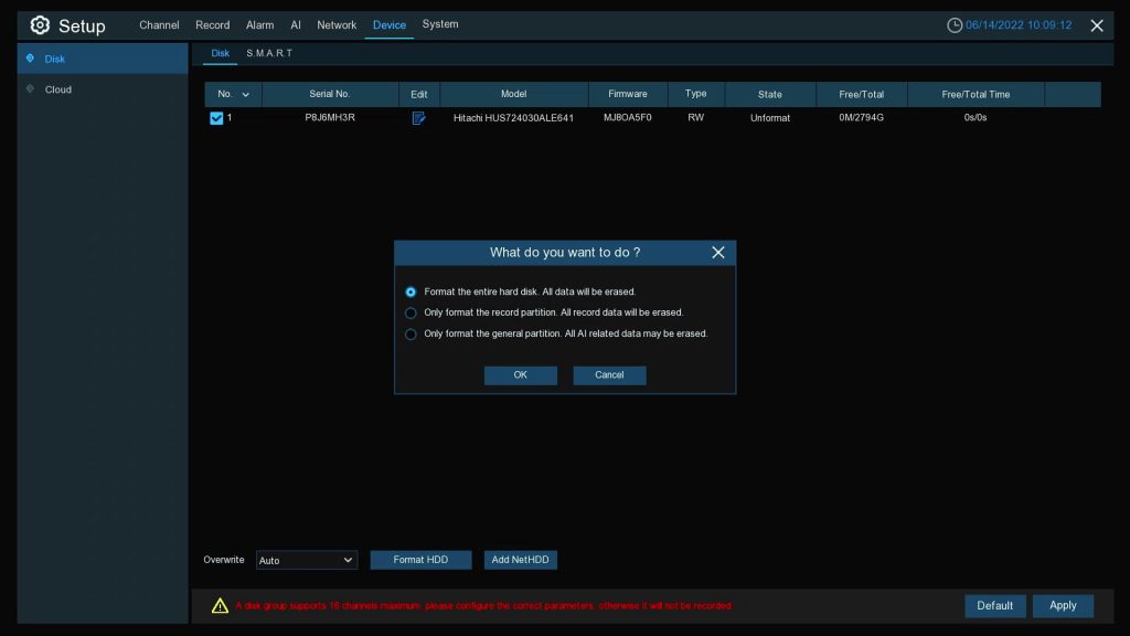TRIVAULT4K2168R HDD formatting questions
