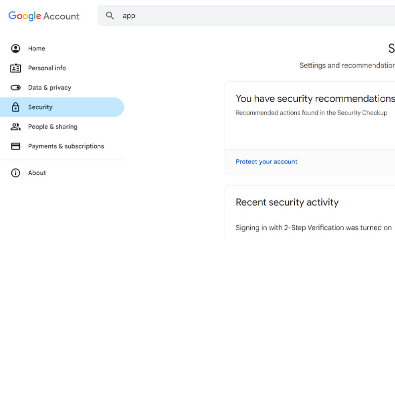 Google security app password 1