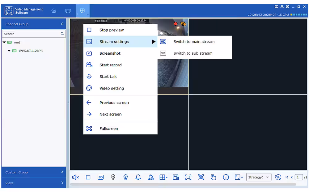 VMS pro change the stream