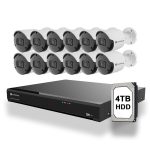 Camius 2K PoE 12 Camera Security System with 16 Channel NVR, 4TB HDD