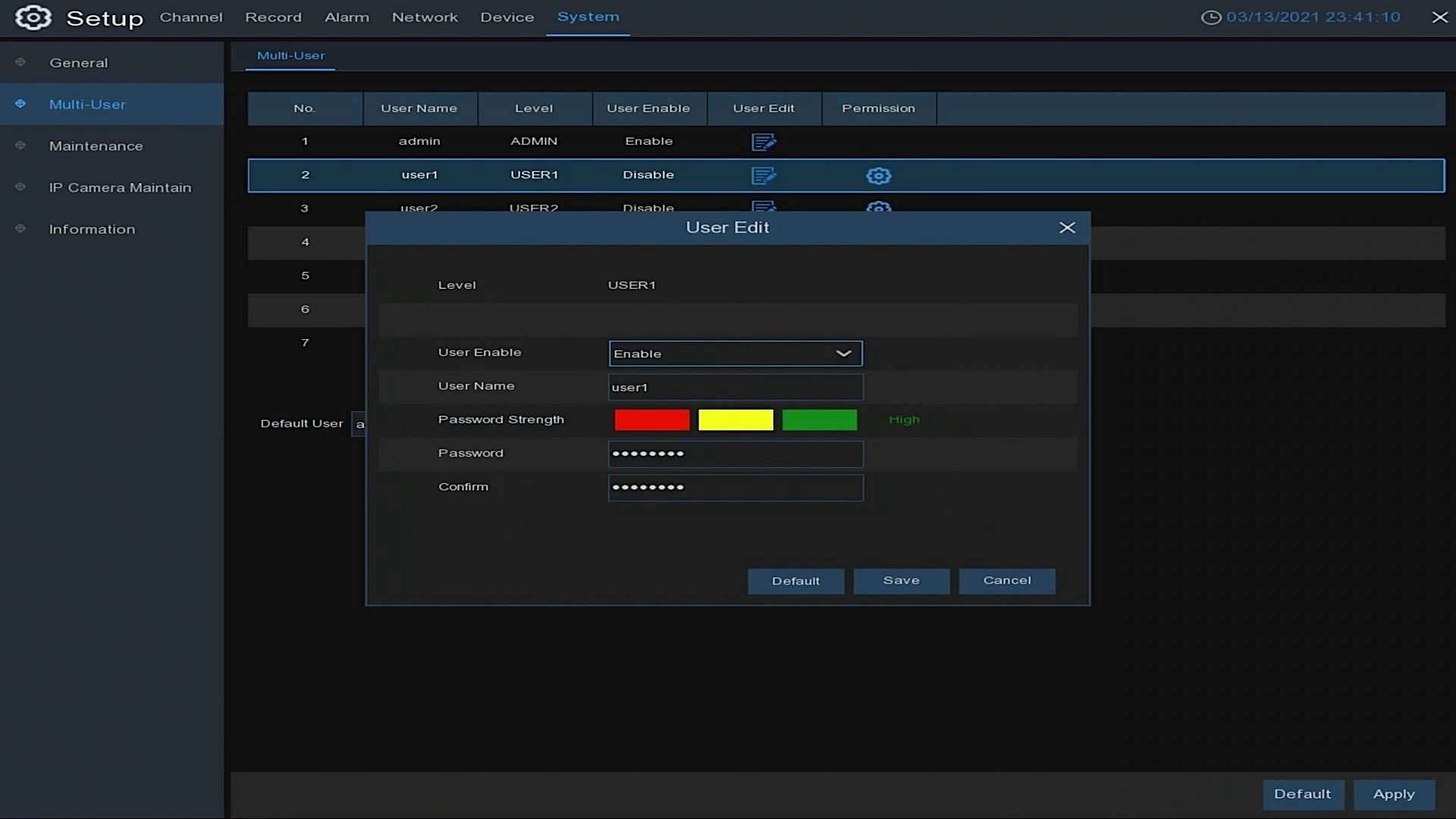 4K184 SYSTEM MULTI USER USER 1 PASSWORD