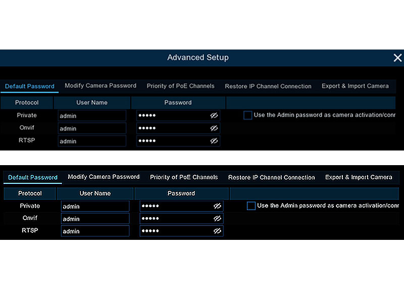 Advanced Setup window
