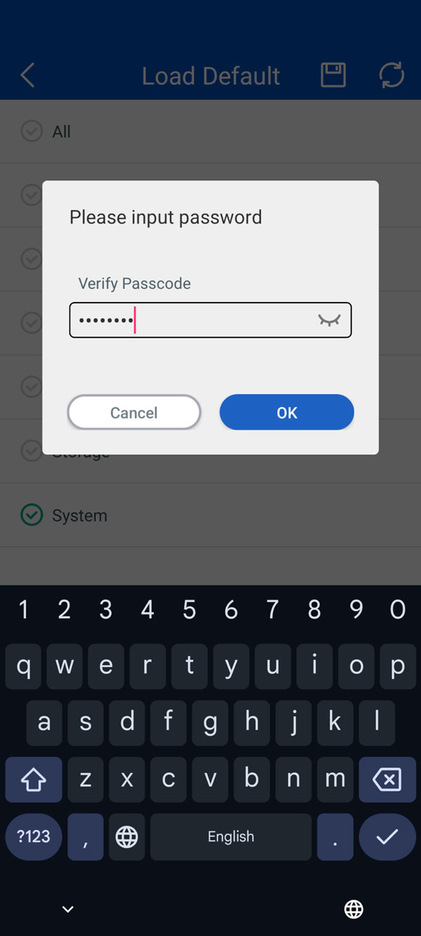 Camius View Configuration Maintenance Load Default System Input password 1