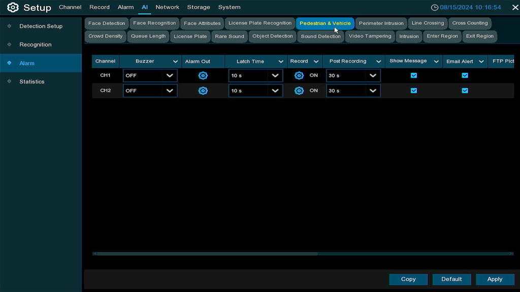 Human, Vehicle Detection, Perimeter Intrusion And Other Ai Functions With Push Notifications 5 Camius NVR 16 channel - AI detection-Alarm- Pedestrian and vehicle detection