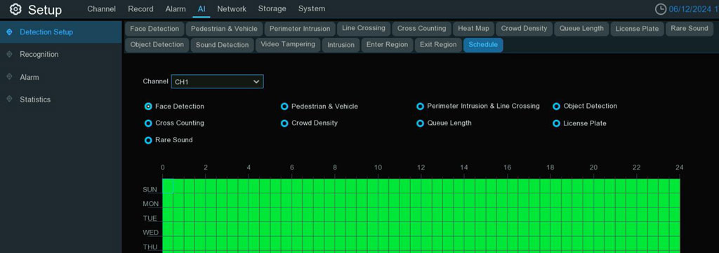 Human, Vehicle Detection, Perimeter Intrusion And Other Ai Functions With Push Notifications 4 Camius 16 channel NVR - AI detection Schedule