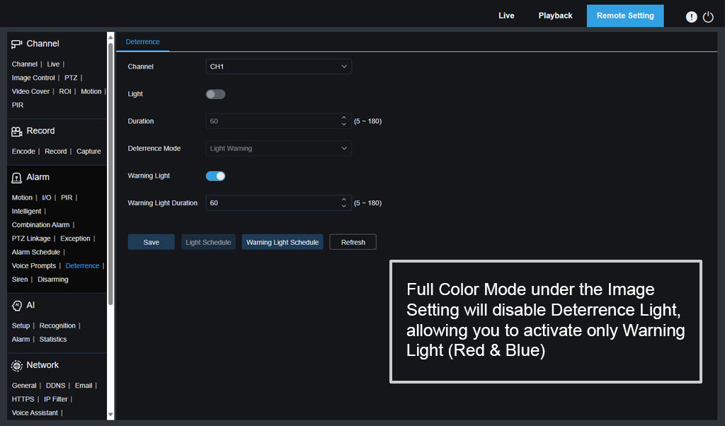 IPVAULT2320PR SPOT828A RB Image Control Full Mode Deterrence Light oFF warning light on