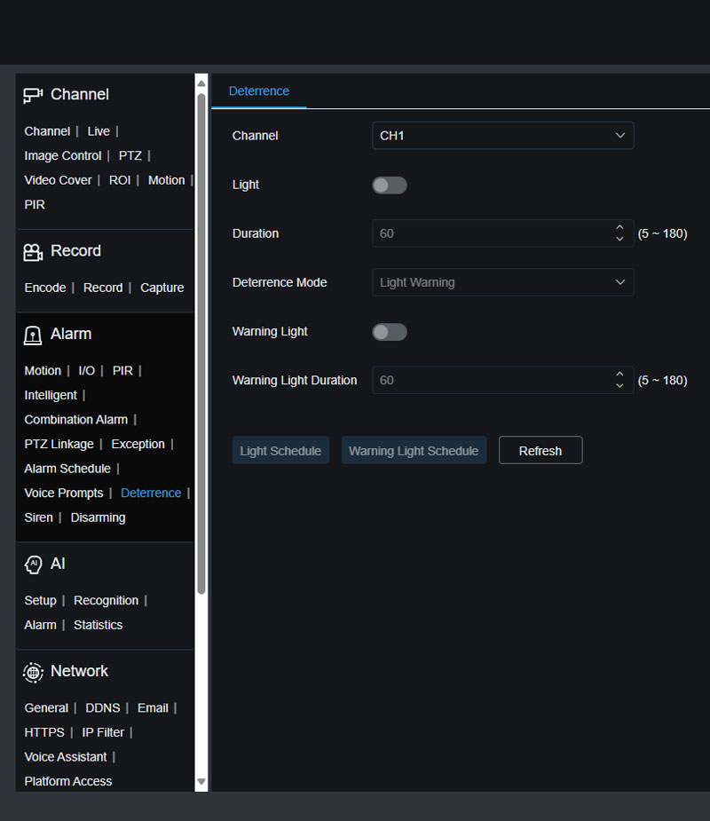 IPVAULT2320PR SPOT828A RB Image Control Smart Illumination Mode Deterrence disabled