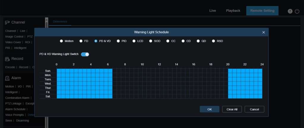 GuardVR4K dome camera lightts schedule