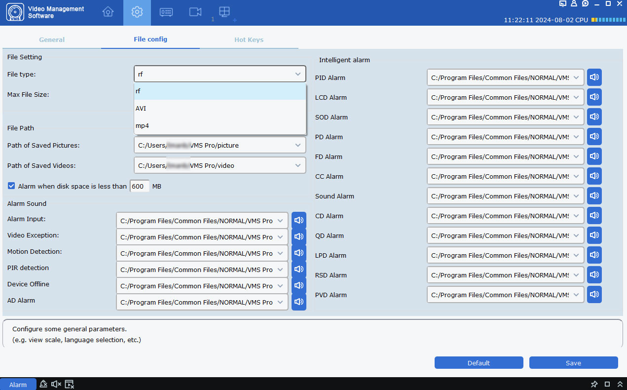 VMS software system configuration settings