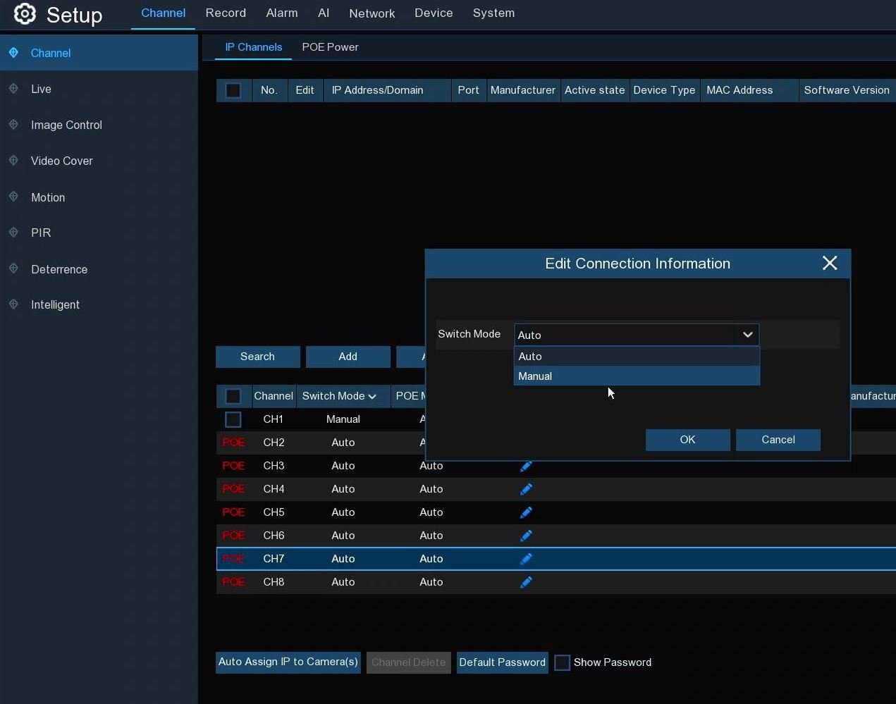 How do I add IP cameras on a network that are not connected directly to the NVR's PoE ports?