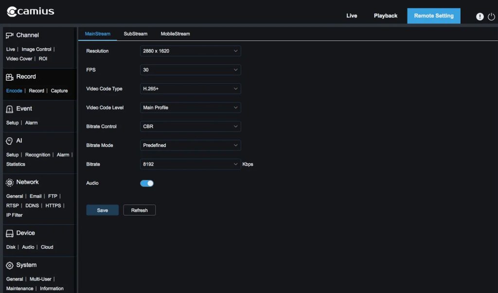 This IP camera provides crisp, clear 2K video at 2880 (H) x 1620 (V) with 30 frames per second