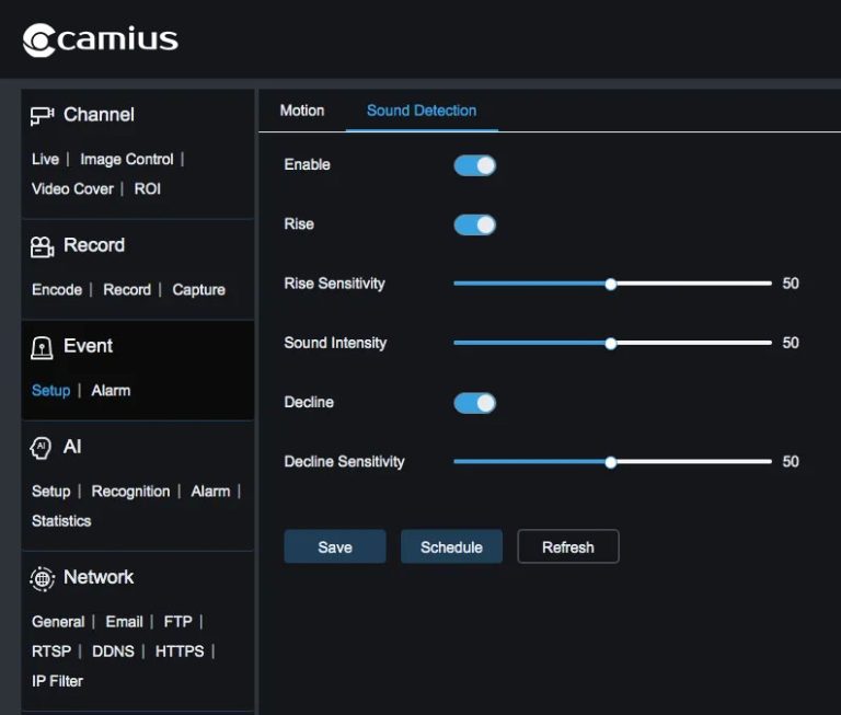 Business surveillance system with sound detection. Security camera with audio recording, 24 7 video, time stamped events