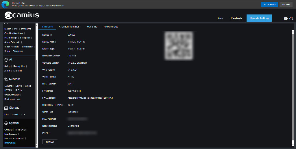 IPVAULT1128PR WEB system information