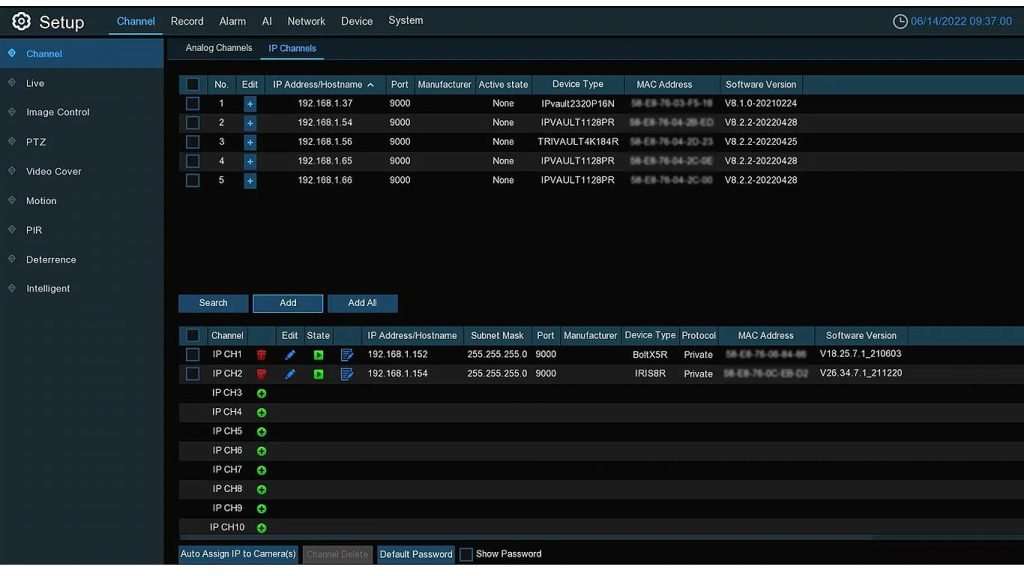 Camius IP (network) cameras are recommended for full functionality; 3rd party IP camera support may be limited to basic video and motion detection features.  Camius IP cameras to the DVR are easy and offer advanced features.