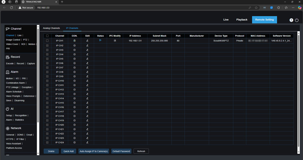 TRIVAULT4K2168R and SCOUT CHANNEL IP CHANNEL