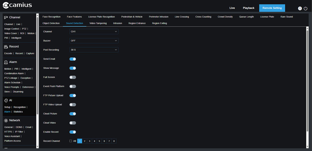 Business Surveillance System with Sound Detection and Audio