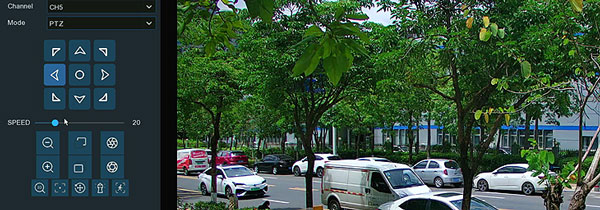 Camius DVR PTZ - PTZ toolbar with directional arrows, zoom and focus buttons