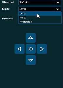 In the PTZ control panel, you will have the UTC option. Select the UTC and use the directional pad, left, right, up and down arrows, and the middle button.