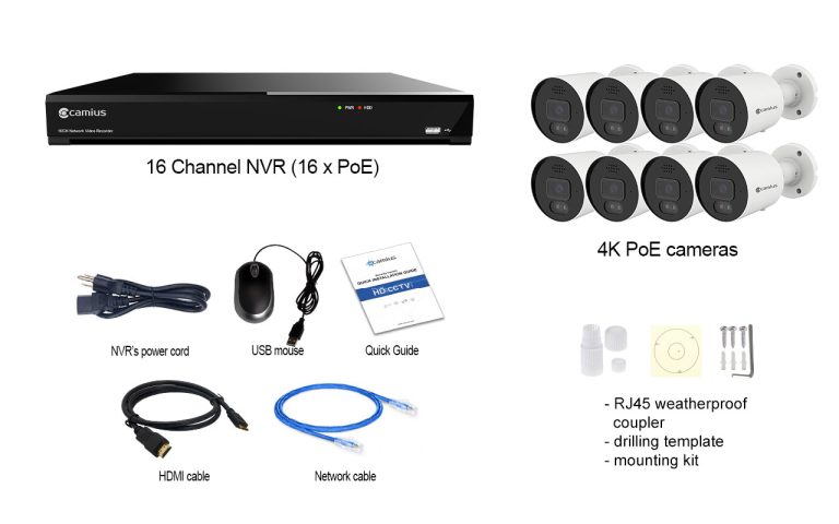 Camius Advanced 4K 8 PoE Wired Outdoor Security Camera System with 16 Channel NVR