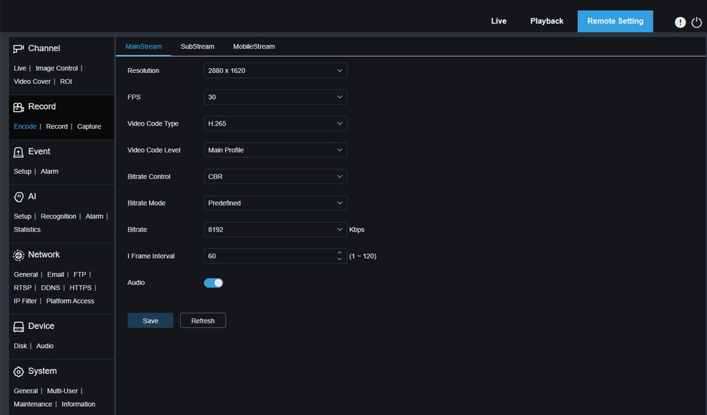 BOLTVM5R record encode mainsteram 1024