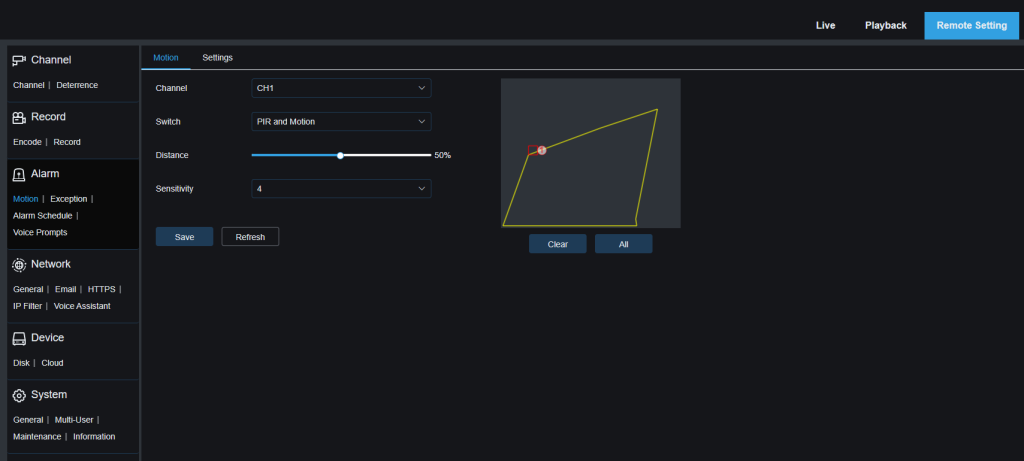 Camius WF4KN Alarm Motion PIR and Motion Sensititivity