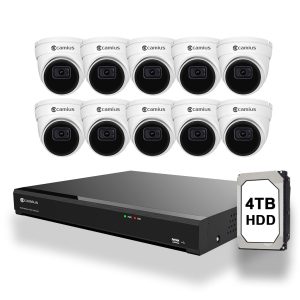 10 PoE Dome Camera System: 16 Channel NVR, 2K Video, Audio