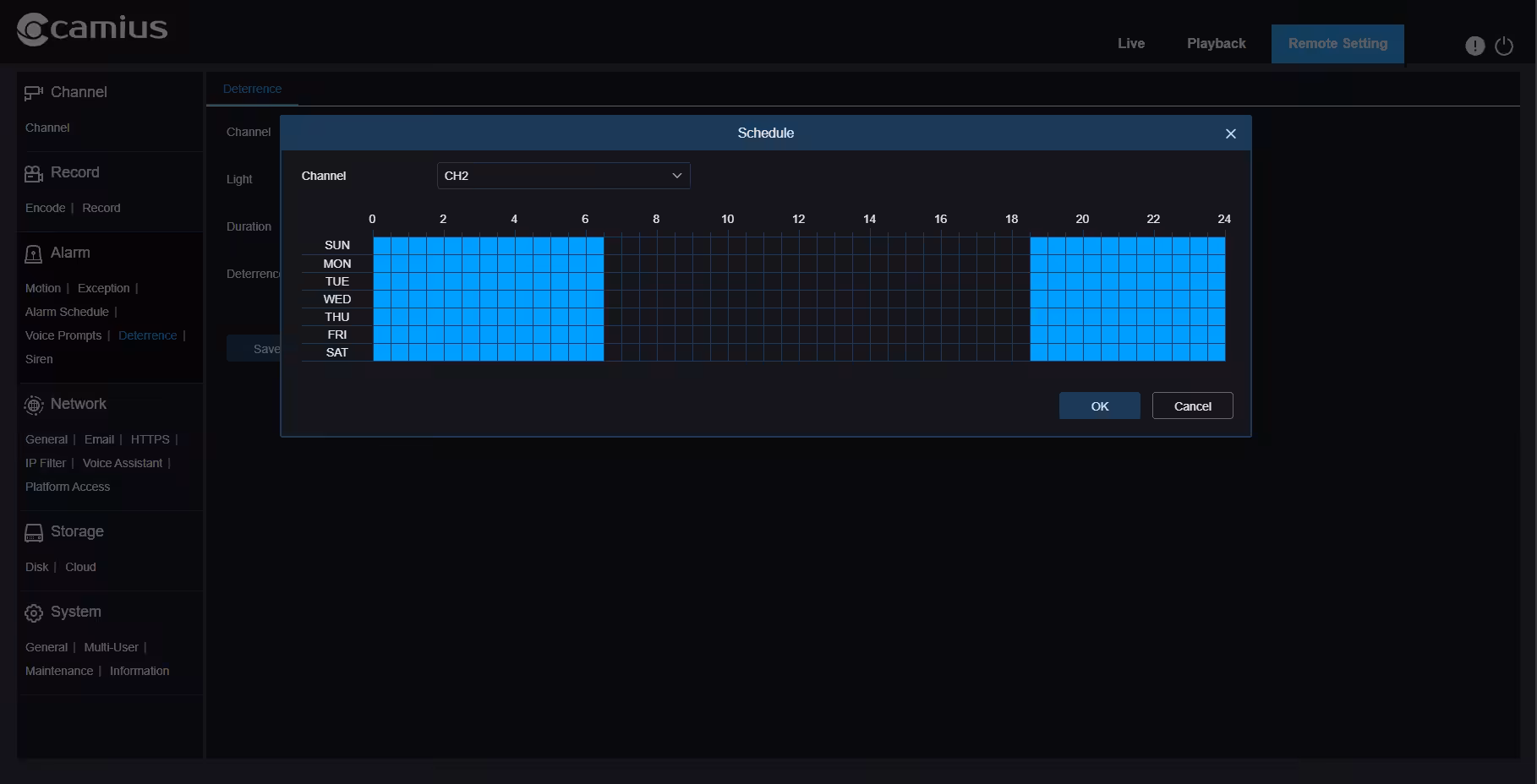 wireless NVR - web UI - deterrence schedule