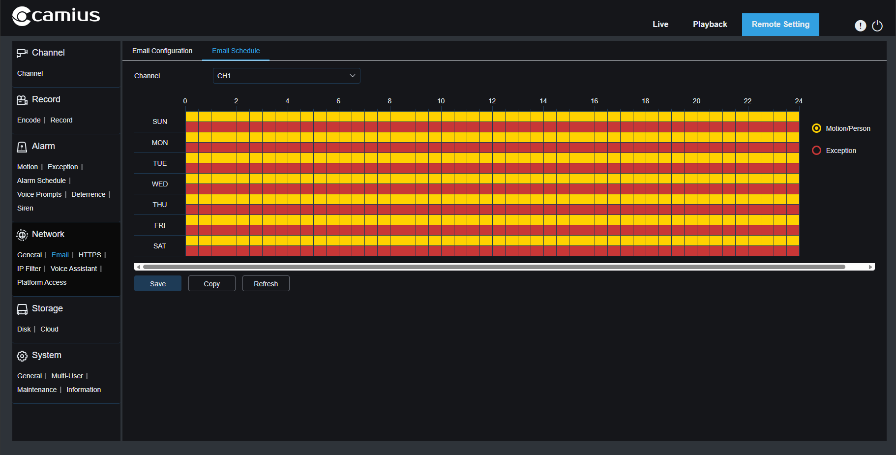 Wireless NVR (web browser UI): Email notifications