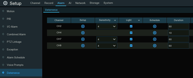 Camius IPVault NVR-Deterrence settings