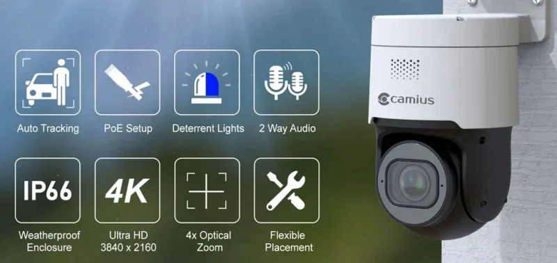 Motorized Zoom Lens CCTV Camera | Camius 4K PoE IP Zoom Ultra HD Resolution of Camius Pan Tilt Zoom Camera - motorized zoom varifocal lens IP camera - PTZ DVR Control Guide for Camius Hybrid DVR Systems