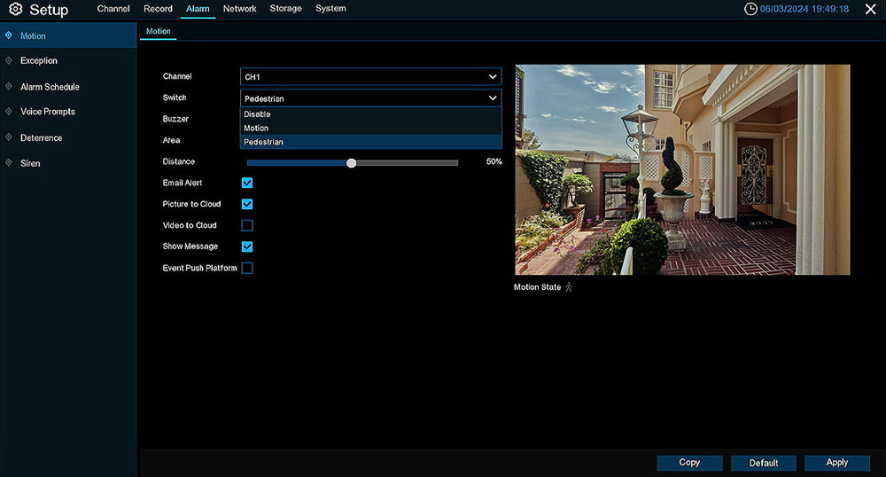 Camius Wireless Cameras - Motion Detection Mode This page adjusts the motion mode for each camera channel. You can select Pedestrian and set the detection distance to reduce false triggers.
