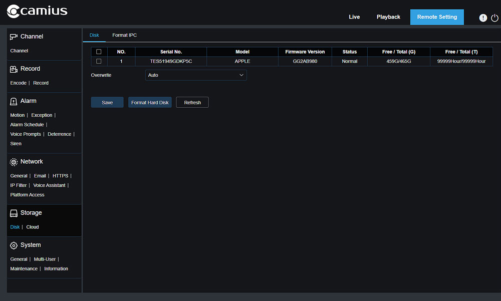 WF4KN remote setting storage Disk Formatted