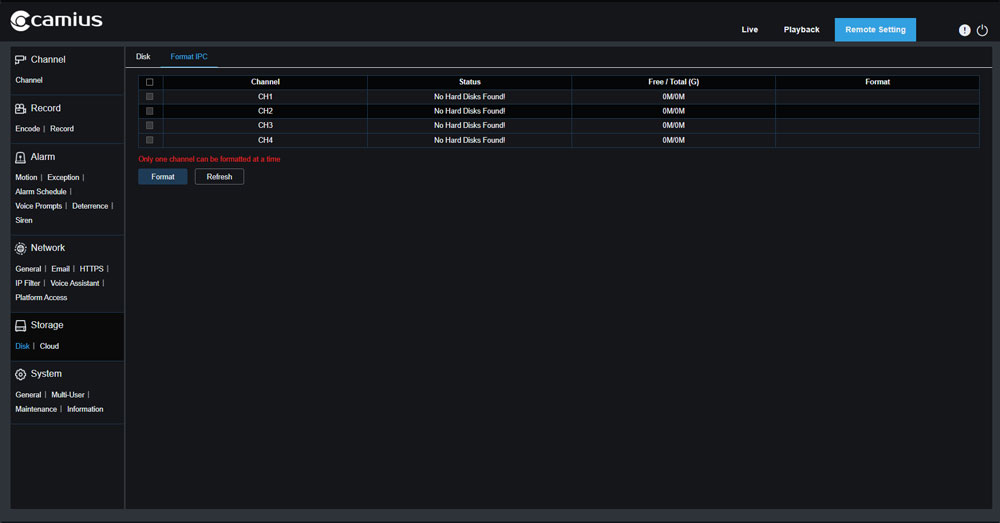 Wireless NVR WF4KN web Storage Disk Formart IPC