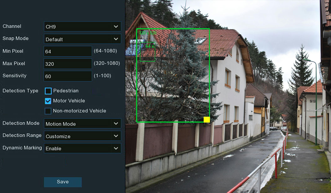 DVR HDMI Human and Vehicle Detection settings