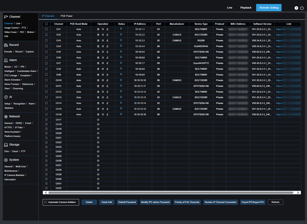 IPVAULT4640 Remote Setting Channel IP channels