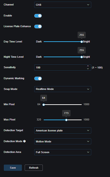 LPD web UI Remote setting License Plate settings