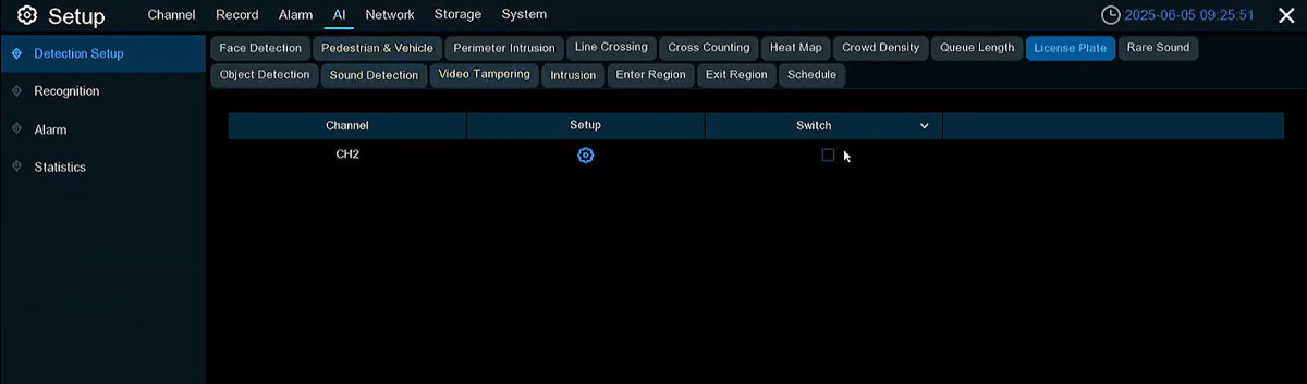 License Plate HDMI UI Detection setup LPD switch is blue