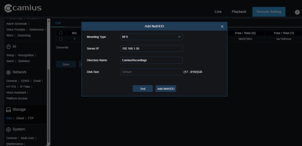 Camius NVR NAS Setup - NFS