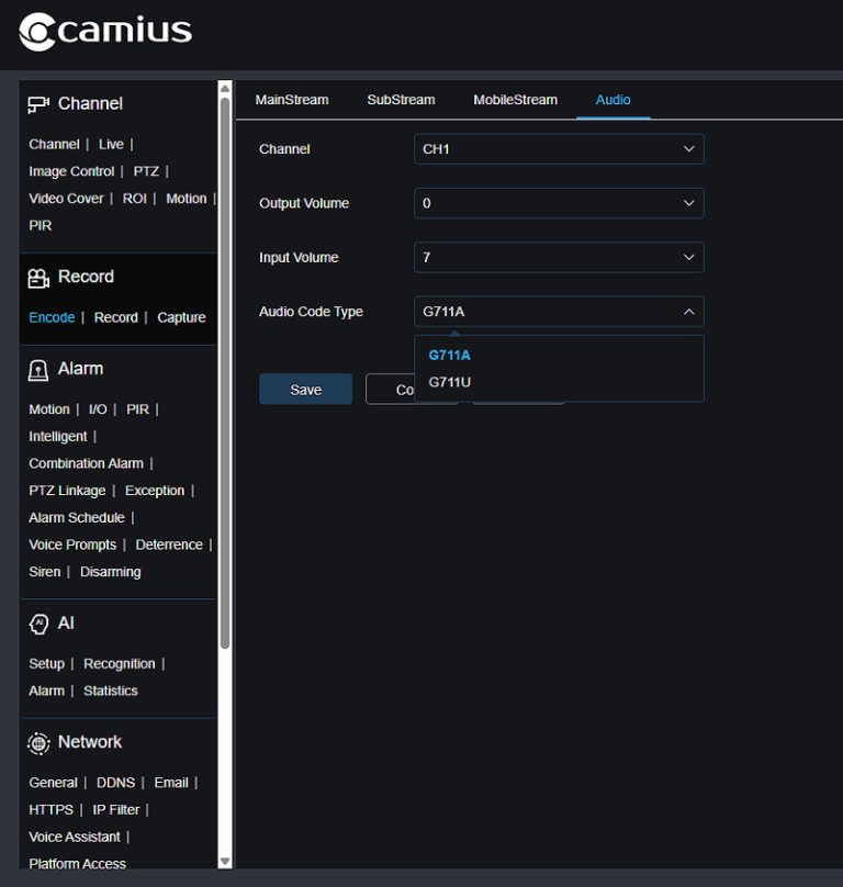 Camius 4K PoE Dome Camera Audio Recording