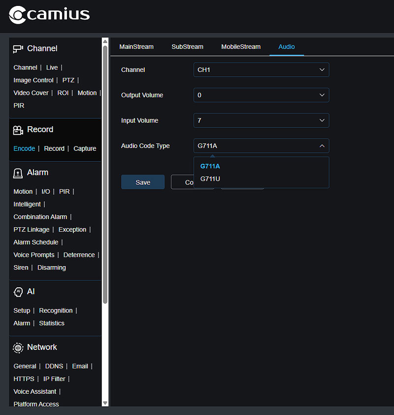 Camius 4K PoE Dome Camera Audio Recording