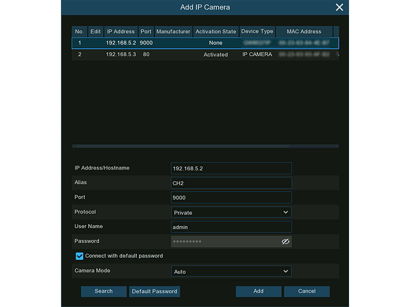 adding IP camera to the NVR