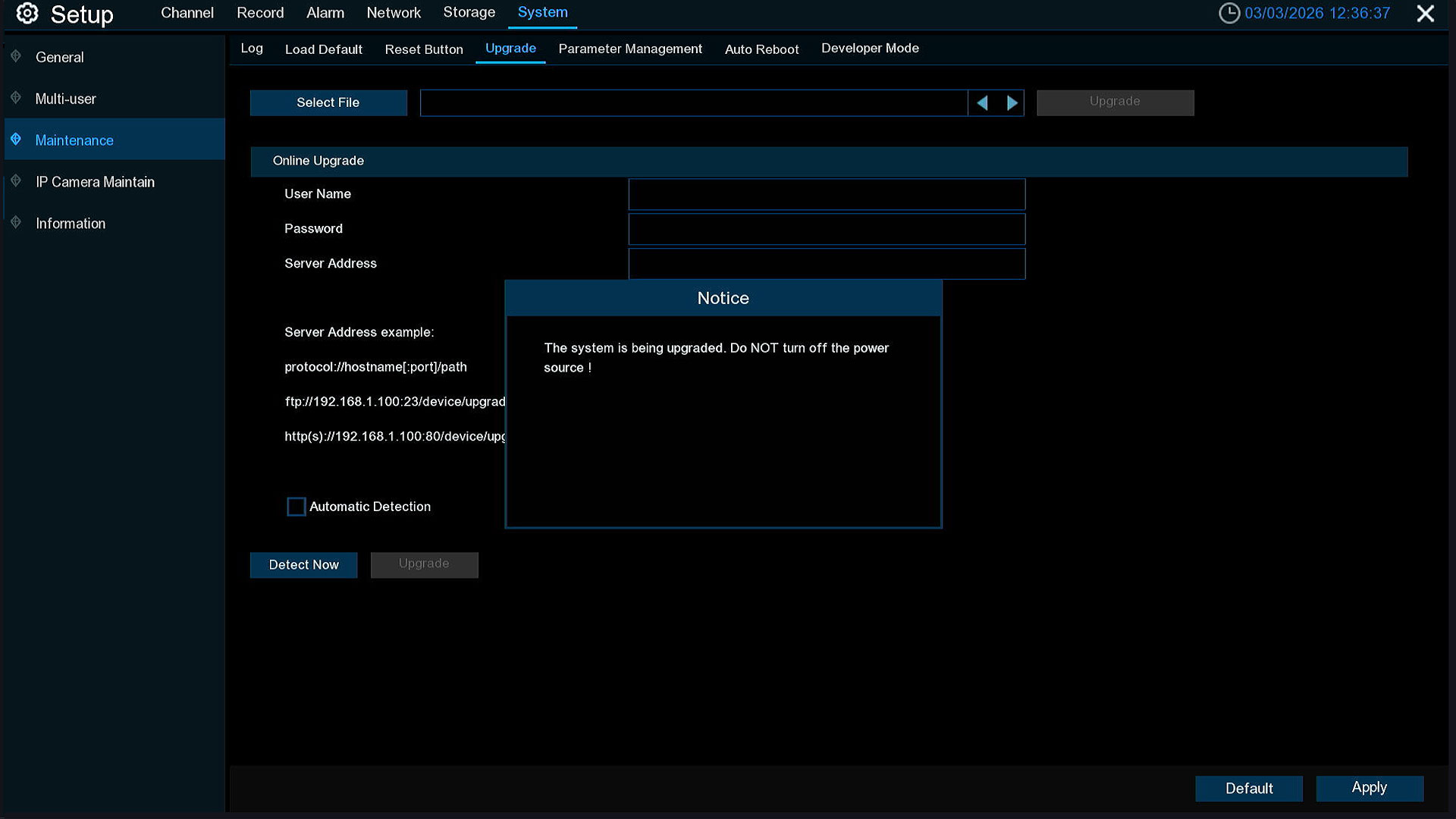 Wireless system NVR FW upgrade 2.5 web